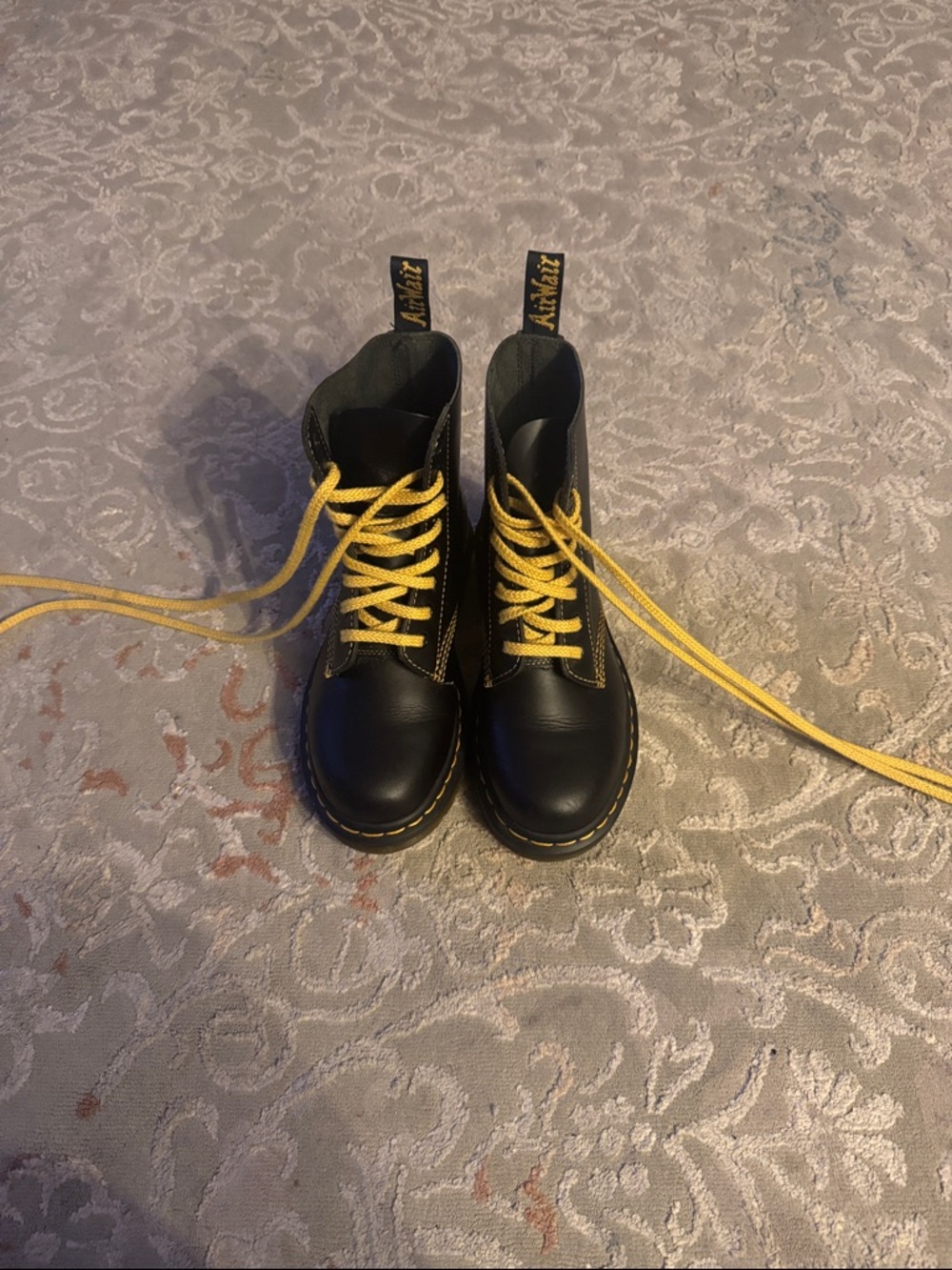 Dr. Martens Black Leather Boots with Yellow Laces